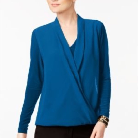 Alfani Tops - Alfani Faux Wrap V-Neck Blouse with Attached Tank Top, Size 1X
